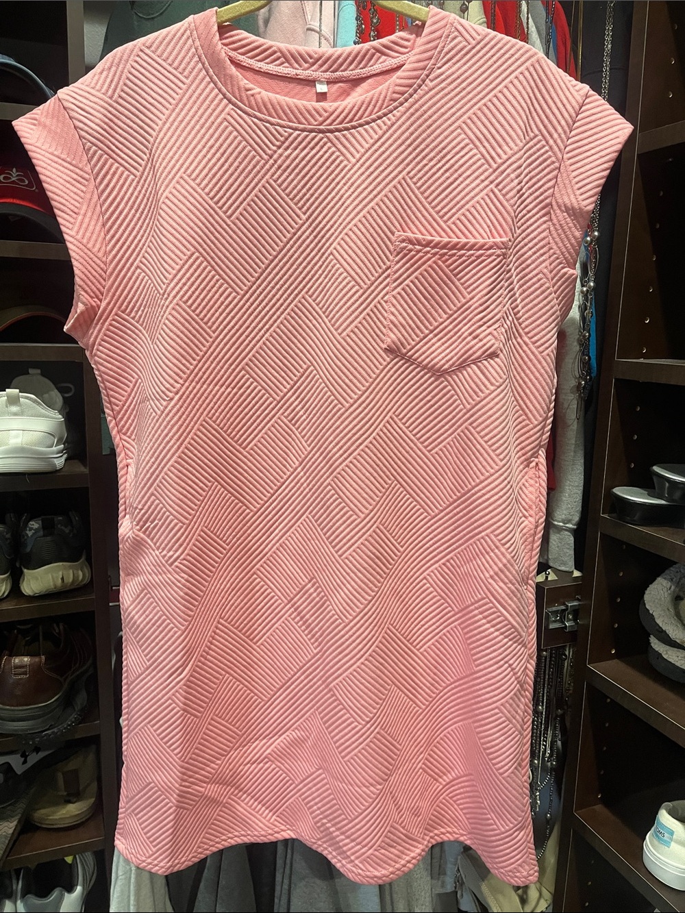 Textured Pink Short Sleeve Pocket Dress